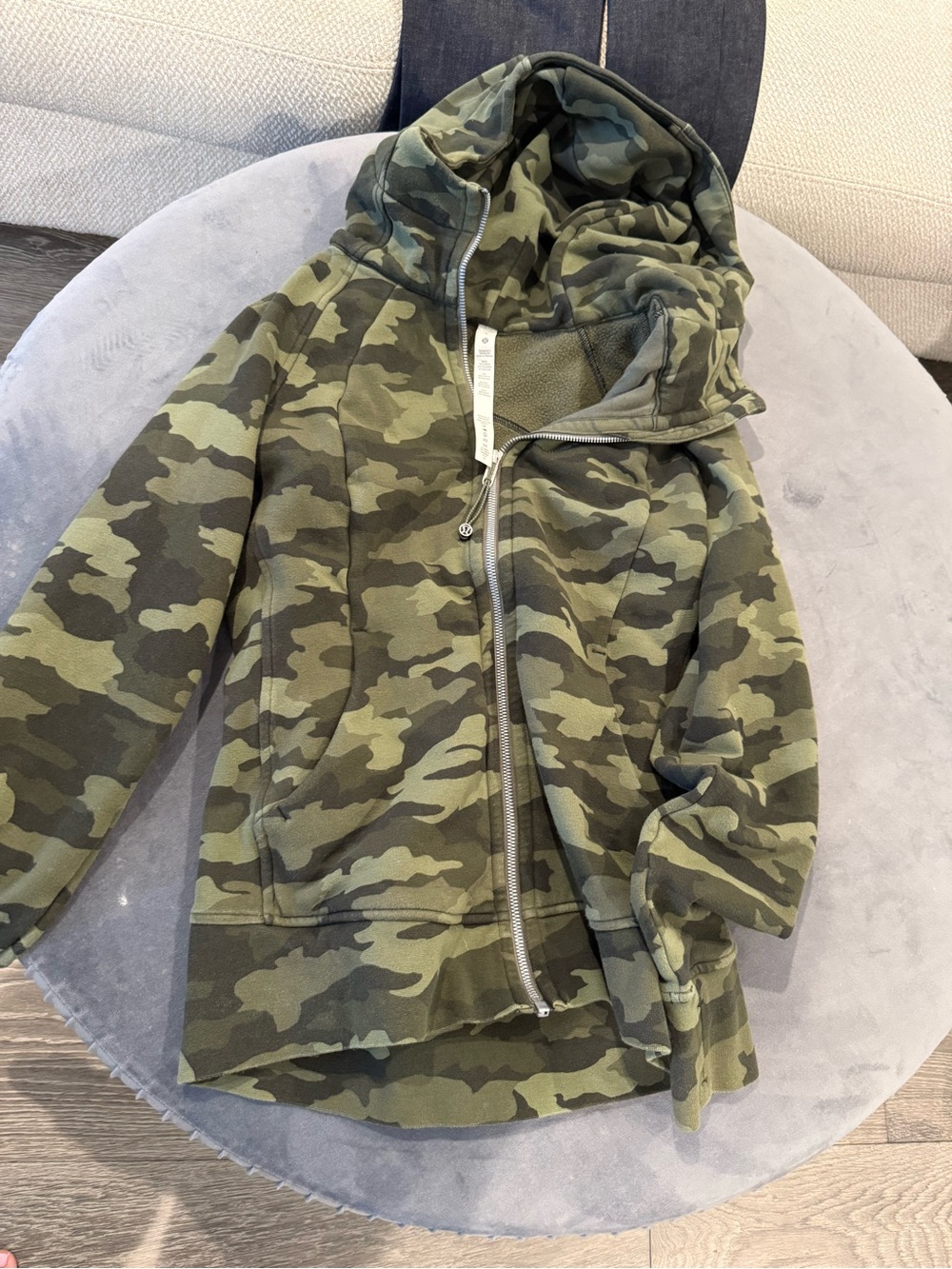 Lulu Lemon Camo Zip-Up Hoodie in Olive Green